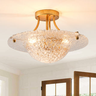 16 Inch Page 3-Light Vintage Golden Semi-Flush Mount Ceiling Light
