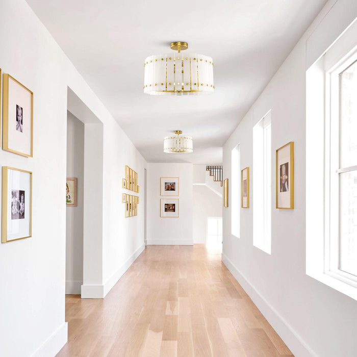 4-Light Modern Drum Marble Semi Flush Mount Ceiling Light