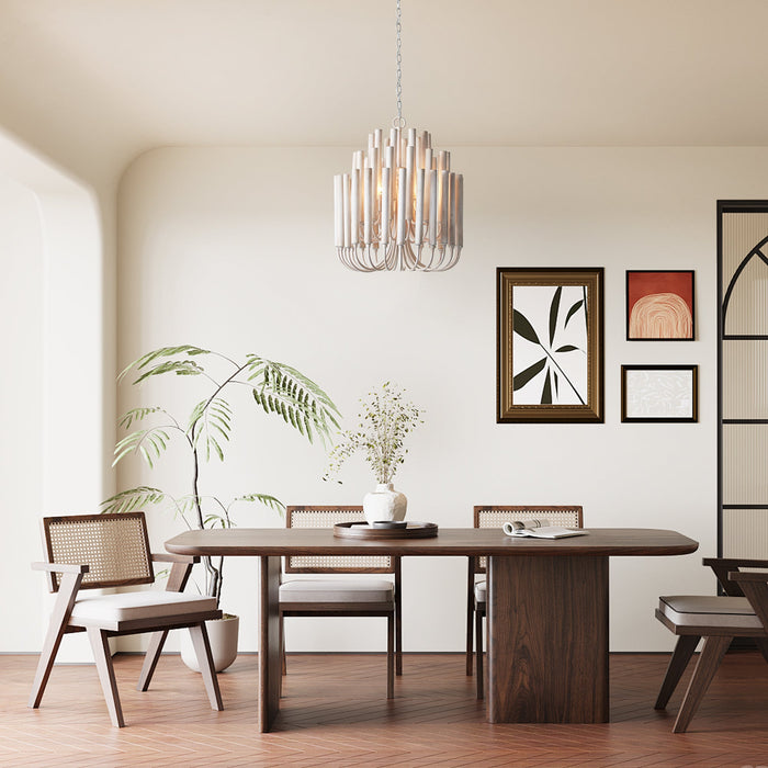 20 Inch Borg 5-Light White Wooden Chandelier