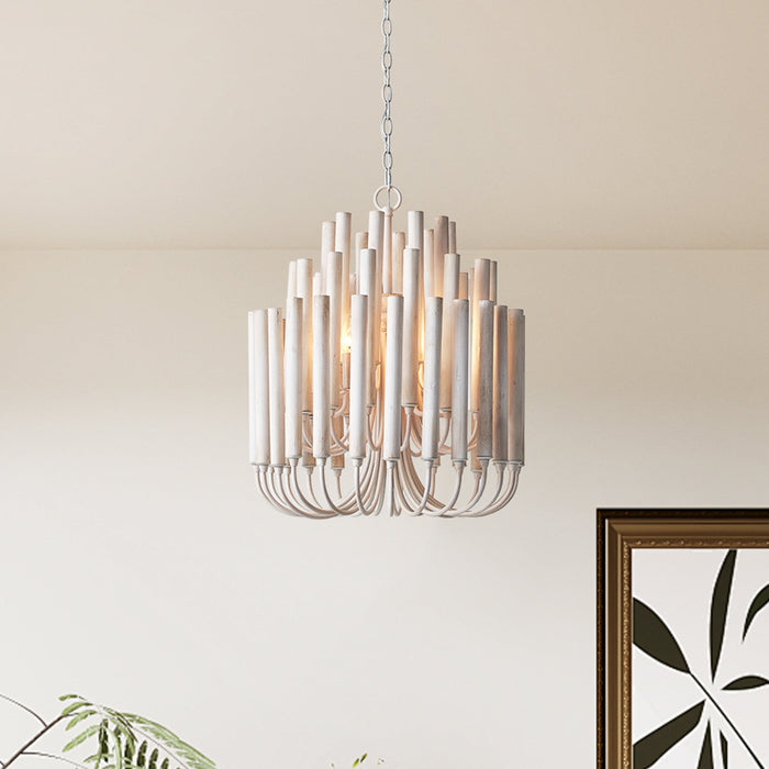 20 Inch Borg 5-Light White Wooden Chandelier