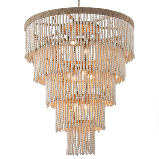 32 Inch Nelly 9-Light Hamptons Bohemia Wood Beaded Chandelier
