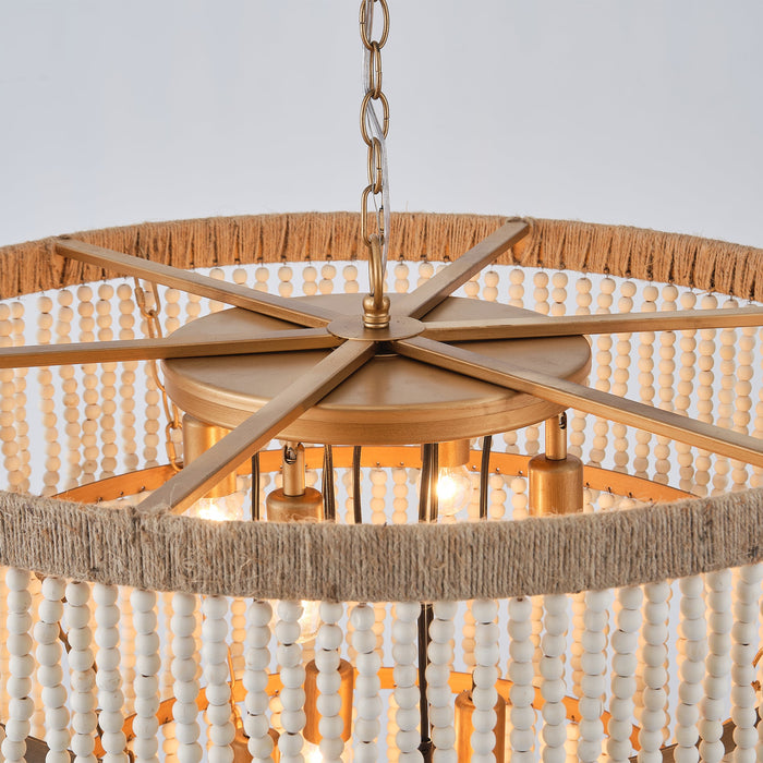 32 Inch Nelly 9-Light Bohemia Wood Beaded Chandelier