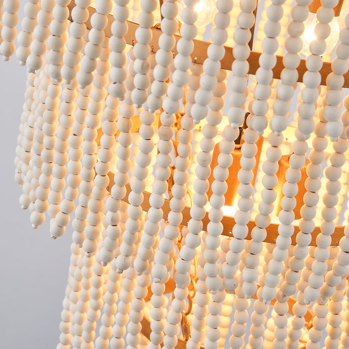 32 Inch Nelly 9-Light Bohemia Wood Beaded Chandelier