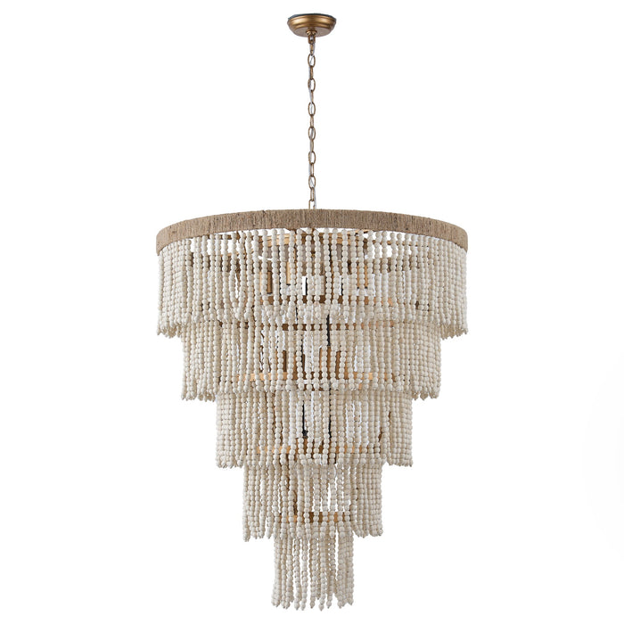 32 Inch Nelly 9-Light Bohemia Wood Beaded Chandelier