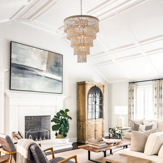 32 Inch Nelly 9-Light Hamptons Bohemia Wood Beaded Chandelier