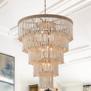 32 Inch Nelly 9-Light Hamptons Bohemia Wood Beaded Chandelier