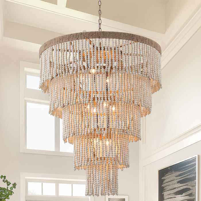 32 Inch Nelly 9-Light Bohemia Wood Beaded Chandelier
