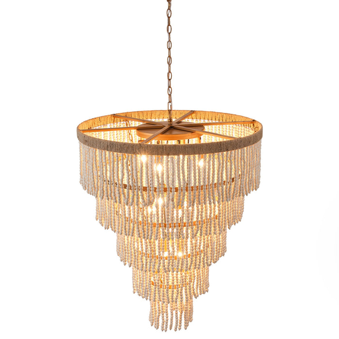 32 Inch Nelly 9-Light Bohemia Wood Beaded Chandelier