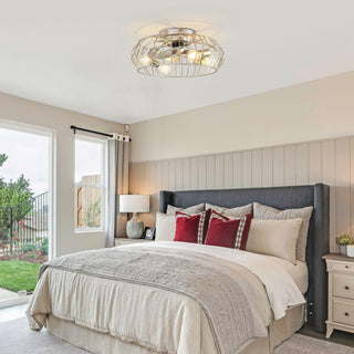 20 Inch Silver Flush Mount Ceiling Fan with Light APP and Remote Control