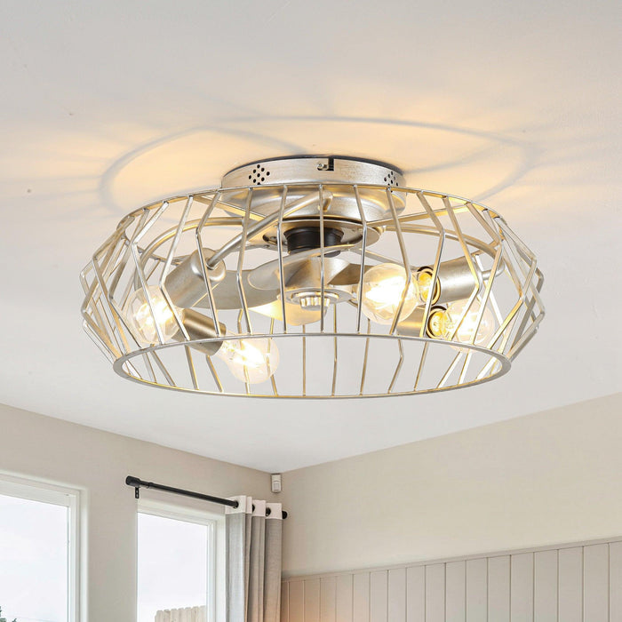 20 Inch Silver Flush Mount Ceiling Fan with Light APP and Remote Control