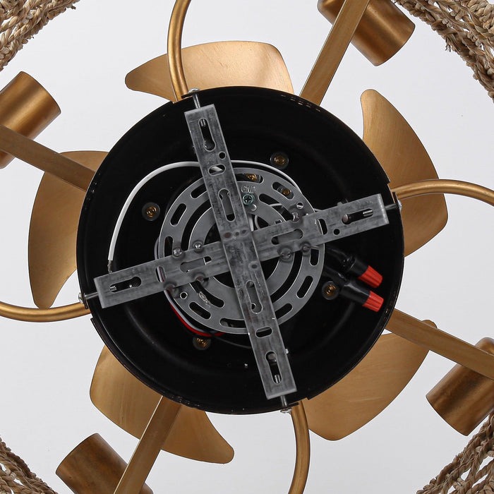 18 Inch Vintage Gold Farmhouse Rattan Flush Mount Ceiling Fan with Light APP and Remote Control