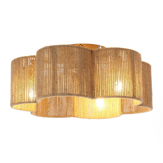 21 Inch Golden Flower-shape Farmhouse Rattan Flush Mount Ceiling Fan with Light APP and Remote Control