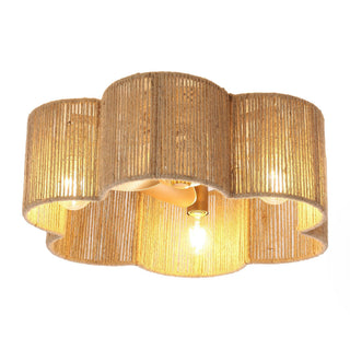 21 Inch Golden Flower-shape Farmhouse Rattan Flush Mount Ceiling Fan with Light APP and Remote Control