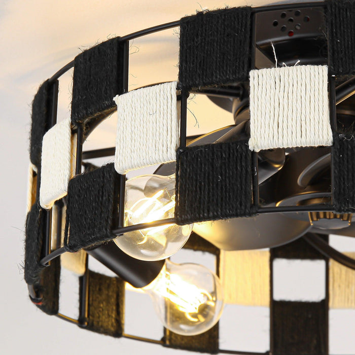 18 Inch Black Industrial Flush Mount Ceiling Fan with Light APP and Remote Control