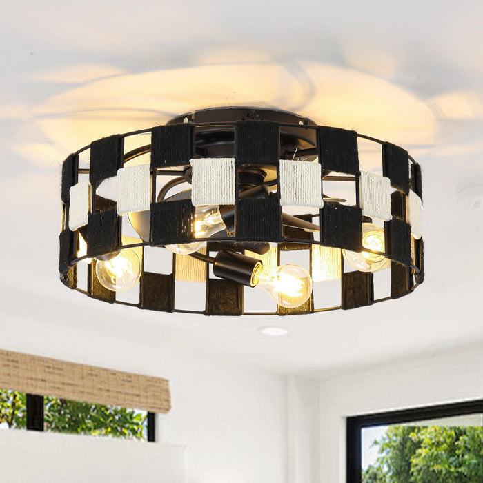 18 Inch Black Industrial Flush Mount Ceiling Fan with Light APP and Remote Control