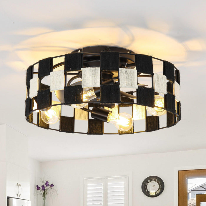 18 Inch Black Industrial Flush Mount Ceiling Fan with Light APP and Remote Control