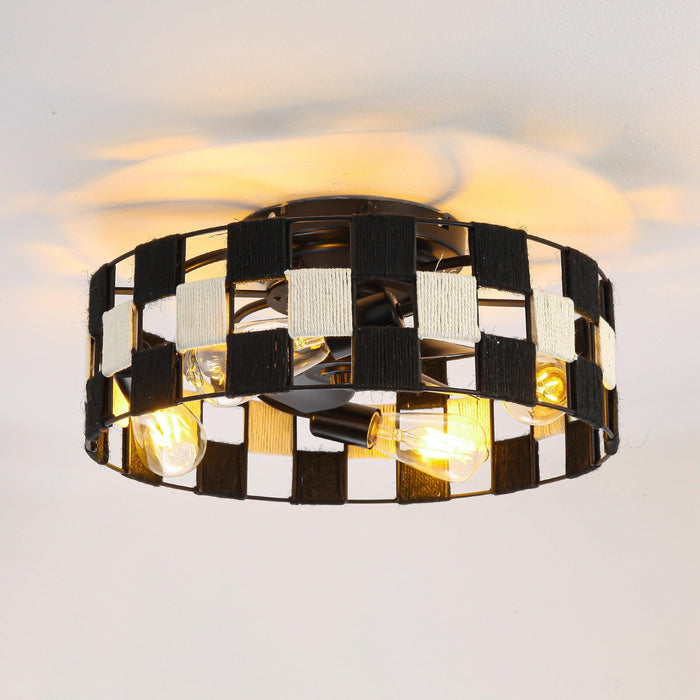 18 Inch Black Industrial Flush Mount Ceiling Fan with Light APP and Remote Control