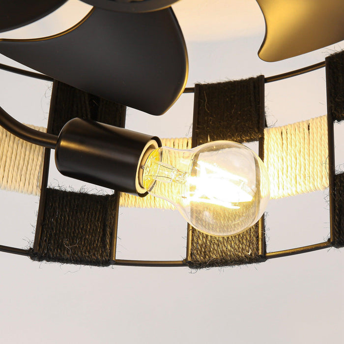 18 Inch Black Industrial Flush Mount Ceiling Fan with Light APP and Remote Control