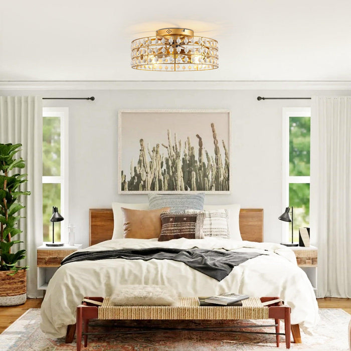 18 Inch Golden Farmhouse Wooden Beads Flush Mount Ceiling Fan with APP and Remote Control