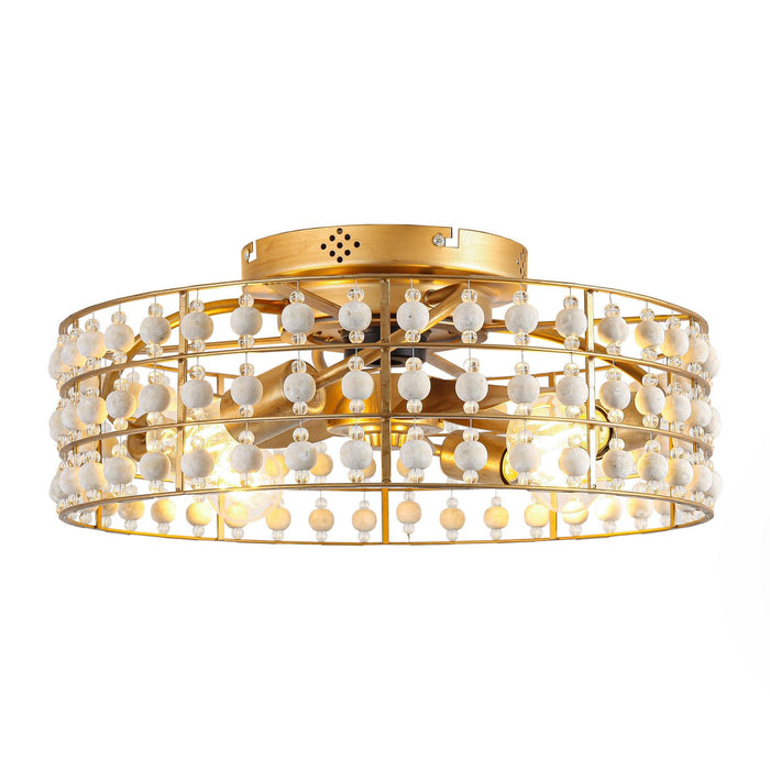 18 Inch Golden Farmhouse Wooden Beads Flush Mount Ceiling Fan with APP and Remote Control