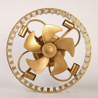 18 Inch Golden Farmhouse Wooden Beads Flush Mount Ceiling Fan with APP and Remote Control
