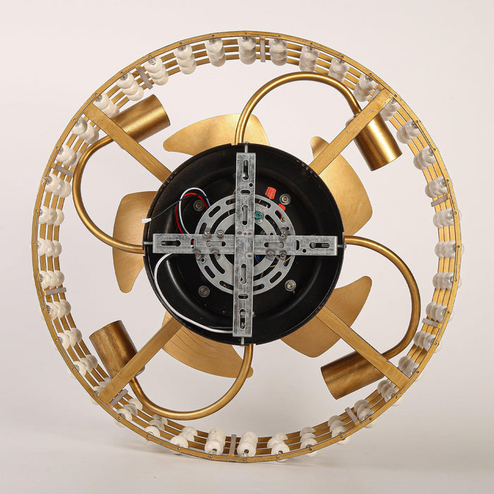 18 Inch Golden Farmhouse Wooden Beads Flush Mount Ceiling Fan with APP and Remote Control