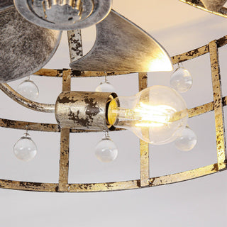 18 Inch Retro Silver Crystal Flush Mount Ceiling Fan with APP Remote Control and Lighting