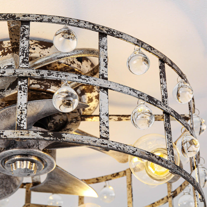 18 Inch Retro Silver Crystal Flush Mount Ceiling Fan with APP Remote Control and Lighting