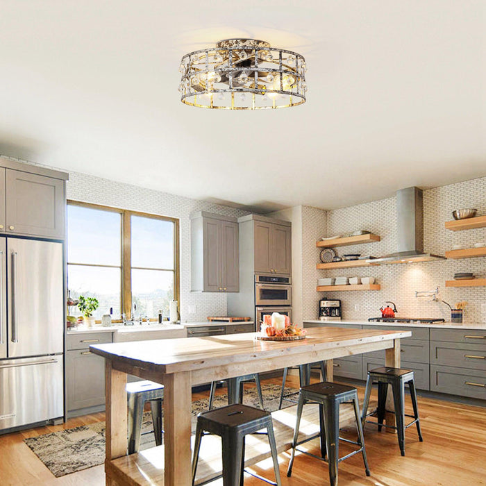 18 Inch Retro Silver Crystal Flush Mount Ceiling Fan with APP Remote Control and Lighting