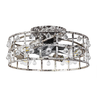 18 Inch Retro Silver Crystal Flush Mount Ceiling Fan with APP Remote Control and Lighting