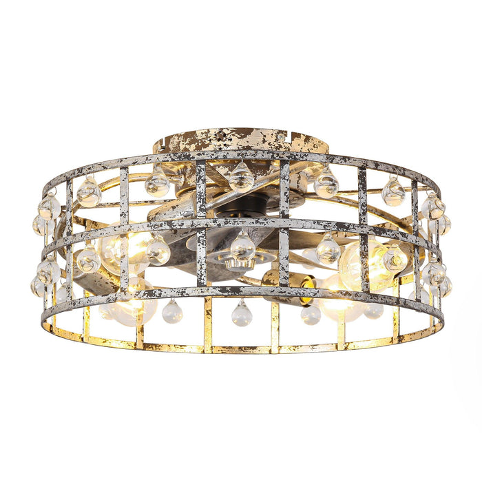 18 Inch Retro Silver Crystal Flush Mount Ceiling Fan with APP Remote Control and Lighting