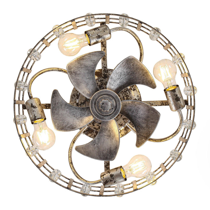 18 Inch Retro Silver Crystal Flush Mount Ceiling Fan with APP Remote Control and Lighting