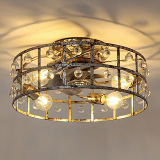 18 Inch Retro Silver Crystal Flush Mount Ceiling Fan with APP Remote Control and Lighting