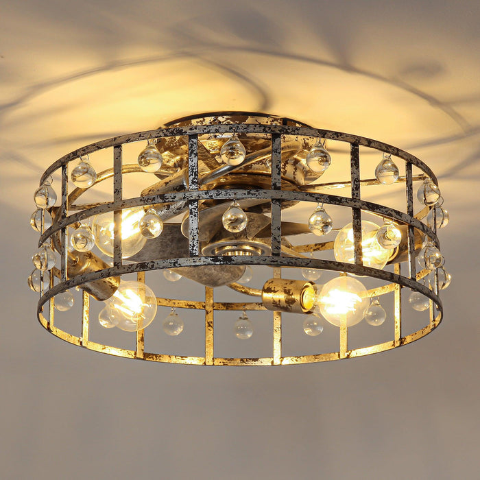 18 Inch Retro Silver Crystal Flush Mount Ceiling Fan with APP Remote Control and Lighting