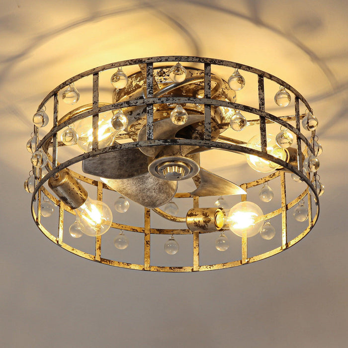 18 Inch Retro Silver Crystal Flush Mount Ceiling Fan with APP Remote Control and Lighting