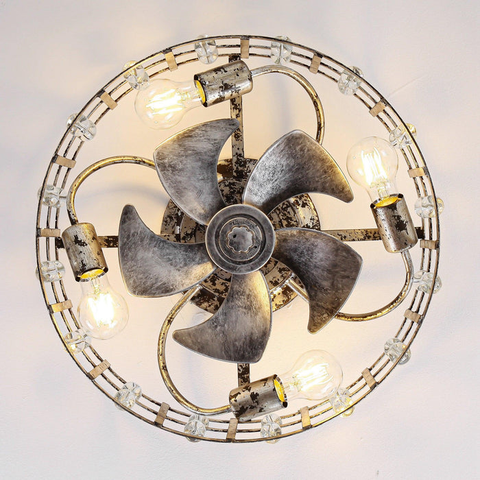 18 Inch Retro Silver Crystal Flush Mount Ceiling Fan with APP Remote Control and Lighting
