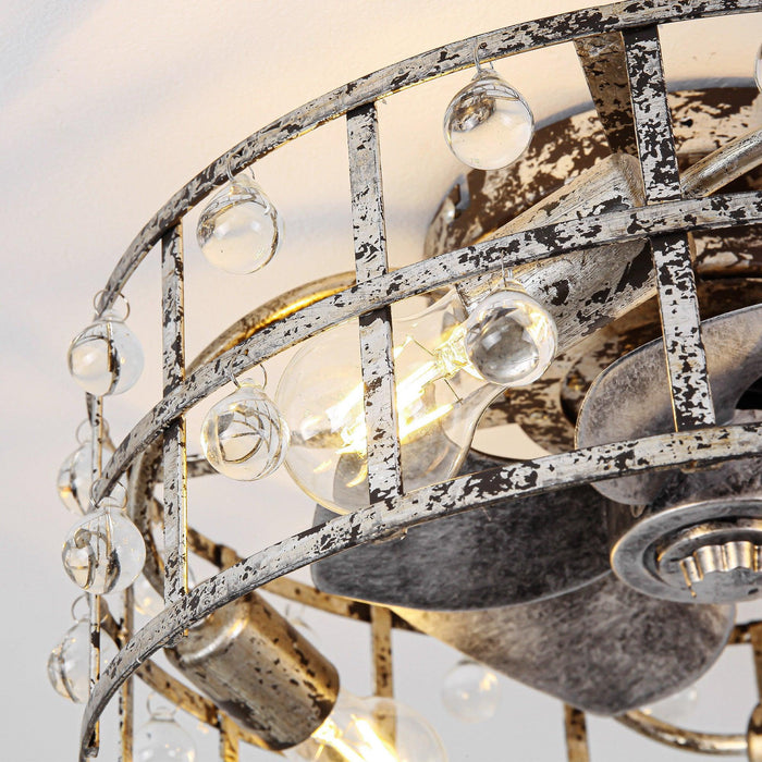 18 Inch Retro Silver Crystal Flush Mount Ceiling Fan with APP Remote Control and Lighting