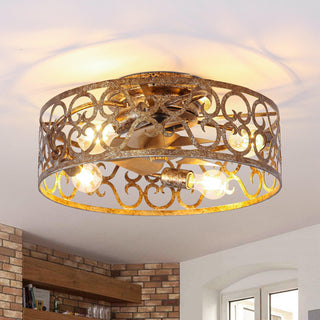 18 Inch Vintage Distressed Golden Industrial Flush Mount Ceiling Fan with Light APP and Remote Control
