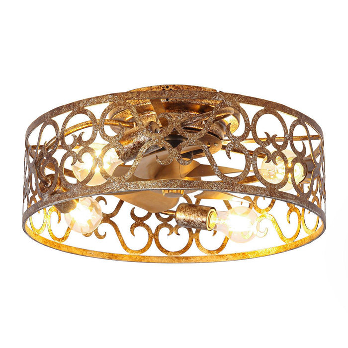 18 Inch Vintage Distressed Golden Industrial Flush Mount Ceiling Fan with Light APP and Remote Control
