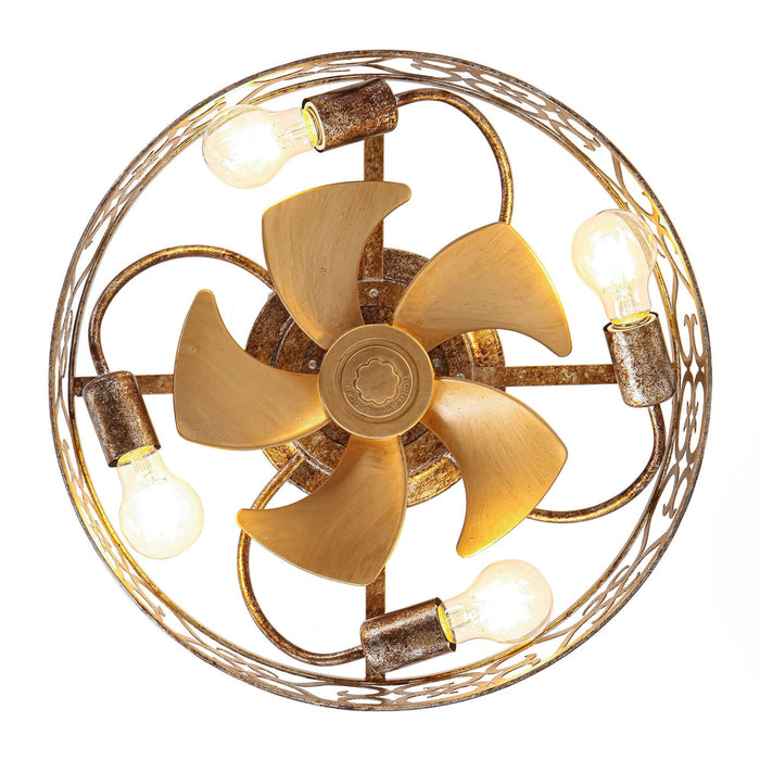 18 Inch Vintage Distressed Golden Industrial Flush Mount Ceiling Fan with Light APP and Remote Control