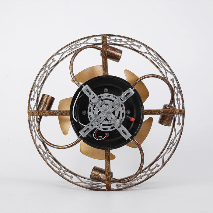 18 Inch Vintage Distressed Golden Industrial Flush Mount Ceiling Fan with Light APP and Remote Control