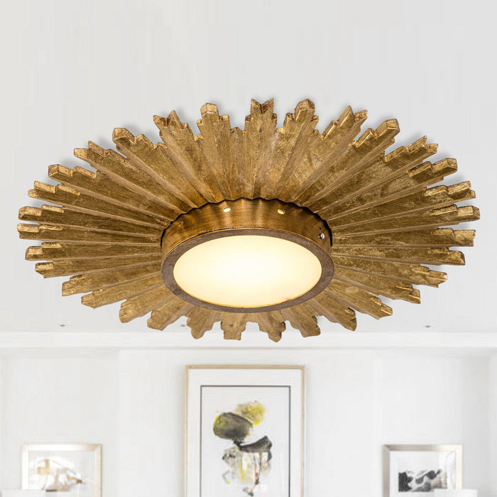 Golden Sunburst Flush Mount LED Lighting