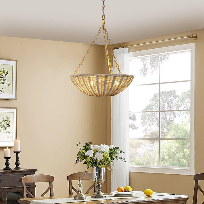 Farmhouse 3-Light Rattan Pendant Lighting in Bowl Shape