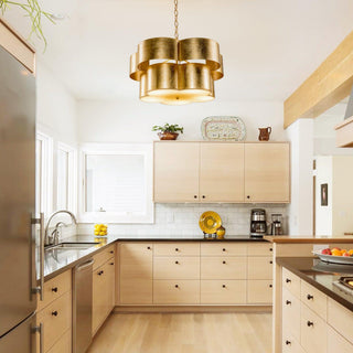 Golden 5-Light Iron Dry Rated Pendant Lighting