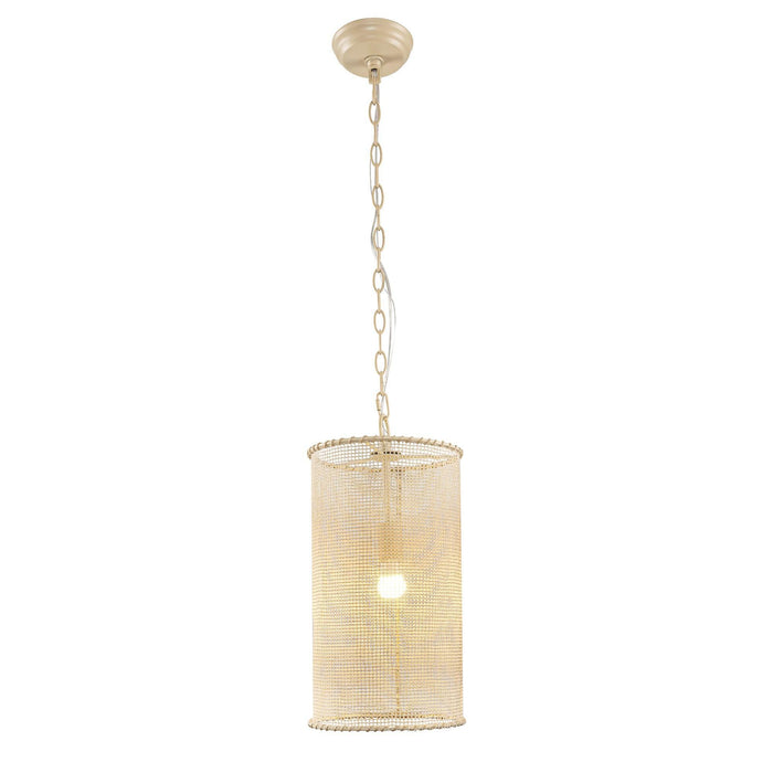 1-Light Wooden Beads Farmhouse Beige Dry Rated Pendant Lighting