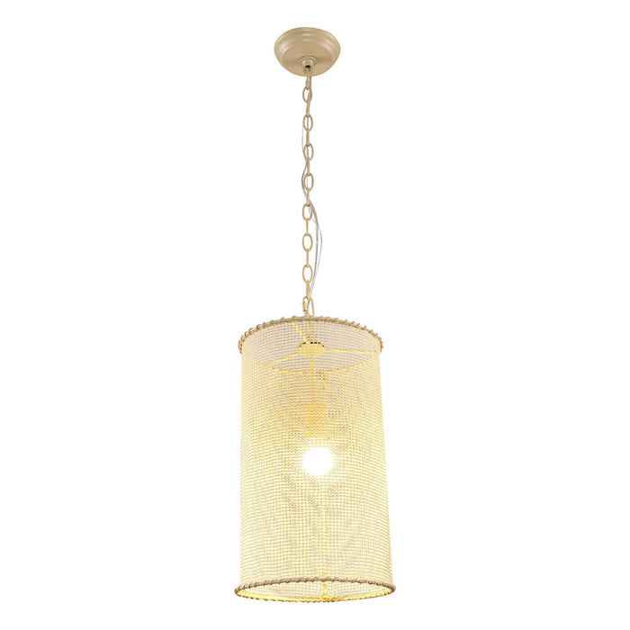 1-Light Wooden Beads Farmhouse Beige Dry Rated Pendant Lighting