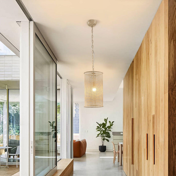 1-Light Wooden Beads Farmhouse Beige Dry Rated Pendant Lighting