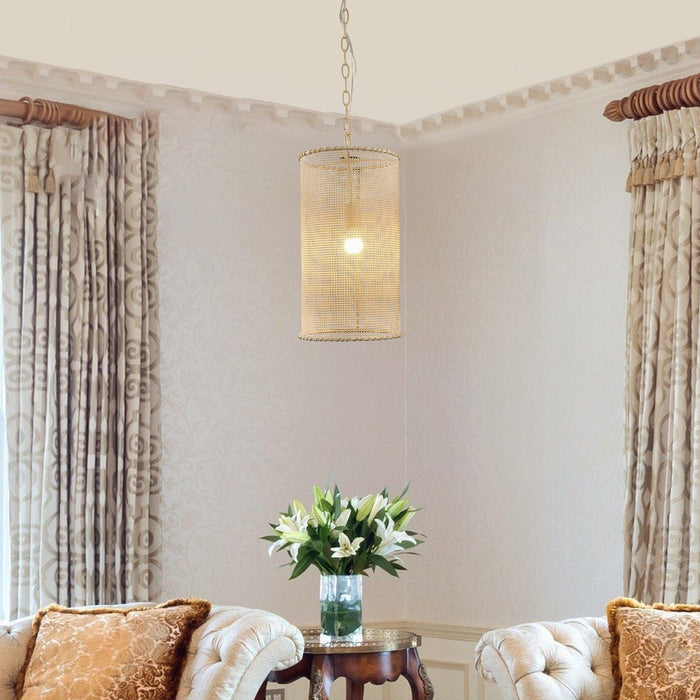 1-Light Wooden Beads Farmhouse Beige Dry Rated Pendant Lighting