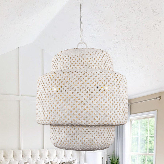 Rustic 3-Light White Dry Rated Farmhouse Pendant Hanging Light
