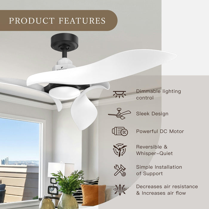 Black 54" DC Motor 6 Speed Ceiling Fan with LED Lighting